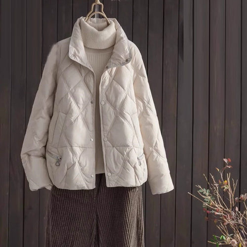 素雅订制女装原创品牌旗舰店2025新款立领菱格白鸭绒休闲羽绒服女
