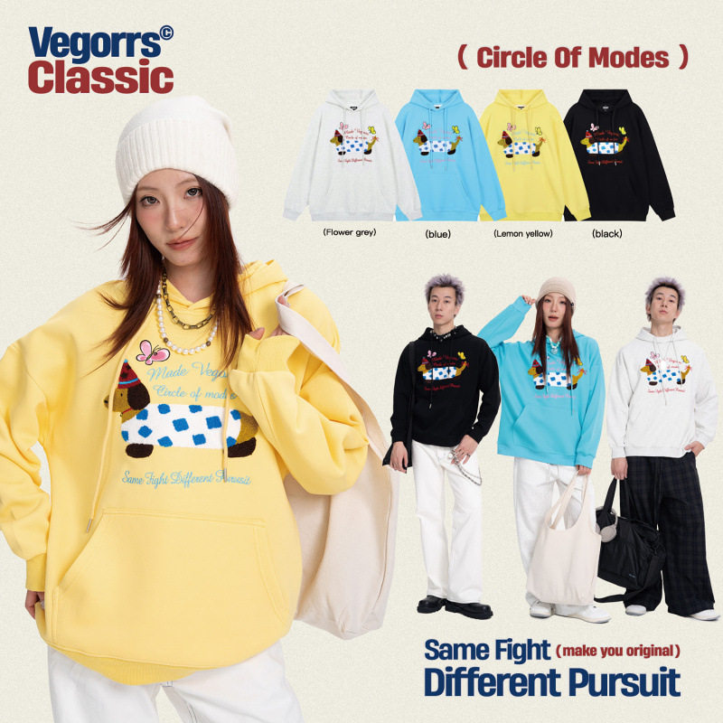 vegorrs美式卡通腊肠狗男卫衣感春秋女生连帽套头衫上衣w9084