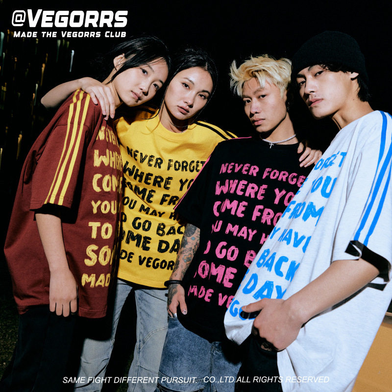 VEGORRS原创男装三杠青年潮牌短袖t恤男夏季纯棉上衣宽松T8945