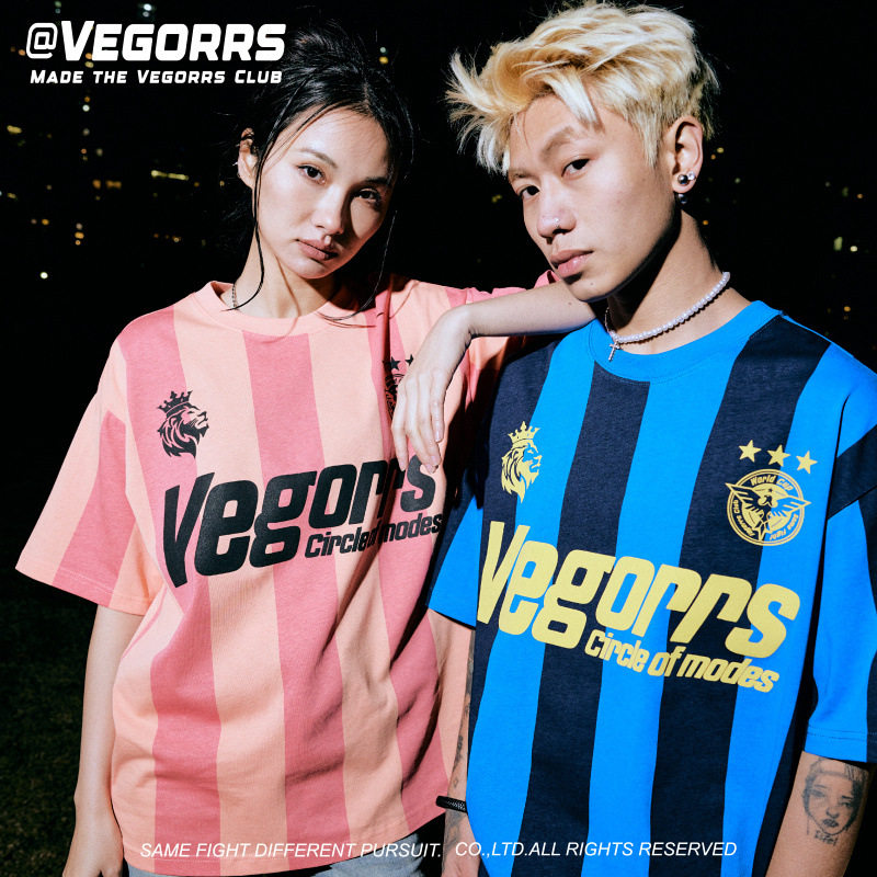 VEGORRS原创复古球衣风短袖t恤 条纹圆领纯棉男女同款潮半袖