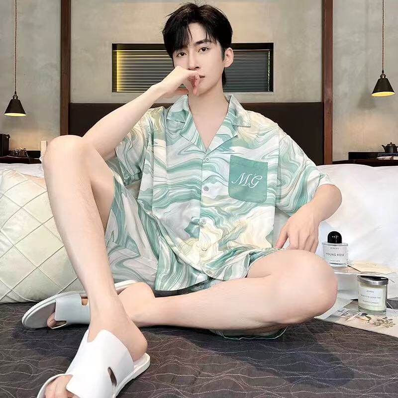 睡衣男士夏季短袖短裤卡通青少年休闲夏天薄款外穿家居服学生套装