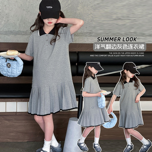 女童学院风连衣裙夏2026新款韩版儿童夏季短袖裙子女孩洋气polo裙