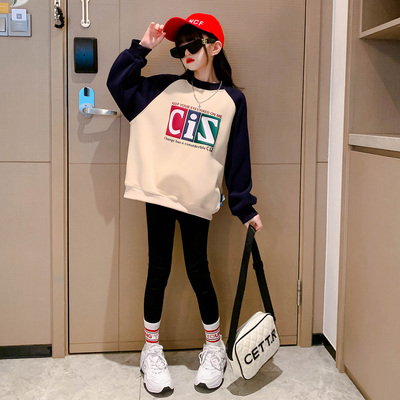 女童加绒卫衣秋冬款洋气儿童上衣