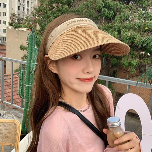 帽子大檐帽女空顶防晒帽百搭度假遮阳帽旅游太阳帽网红发箍帽草帽