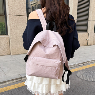 轻便简约双肩包女大容量初高中大学生书包纯色防水尼龙包韩版新款