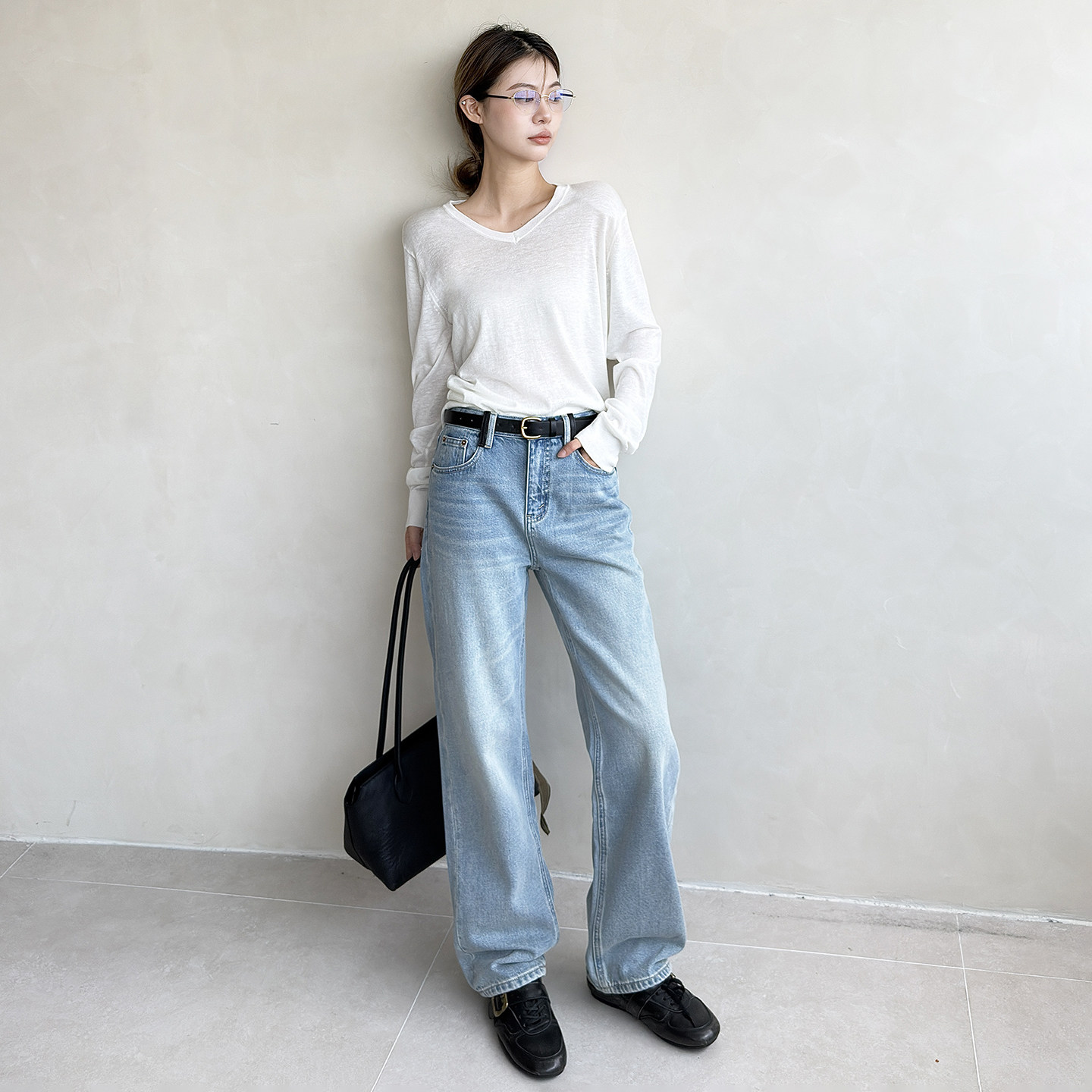 12平方87182浅蓝窄版阔腿牛仔裤女2026新品小个子显瘦显高直筒裤