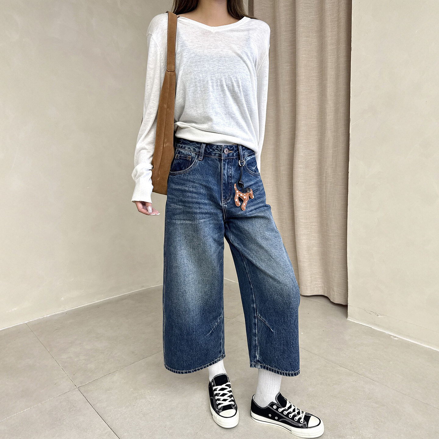 12平方八分复古显瘦阔腿牛仔裤女