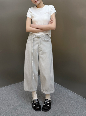 炫吾79275浅灰色弹力薄款8分宽松奶奶奶裤女2025夏季松弛牛仔裤潮