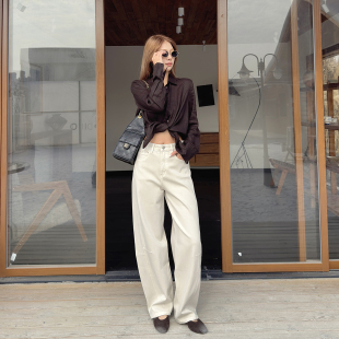 潮 显瘦遮胯阔腿裤 12平方云灰色四面弹氛围感弯刀牛仔裤 女2026新品