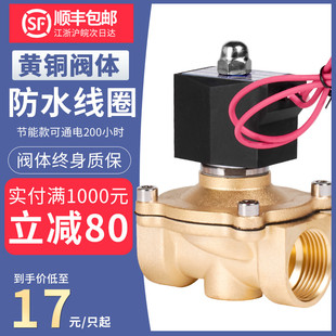 户外常闭电磁阀铜开关气阀控制阀AC220V电磁电阀24V铜线4分6分1寸