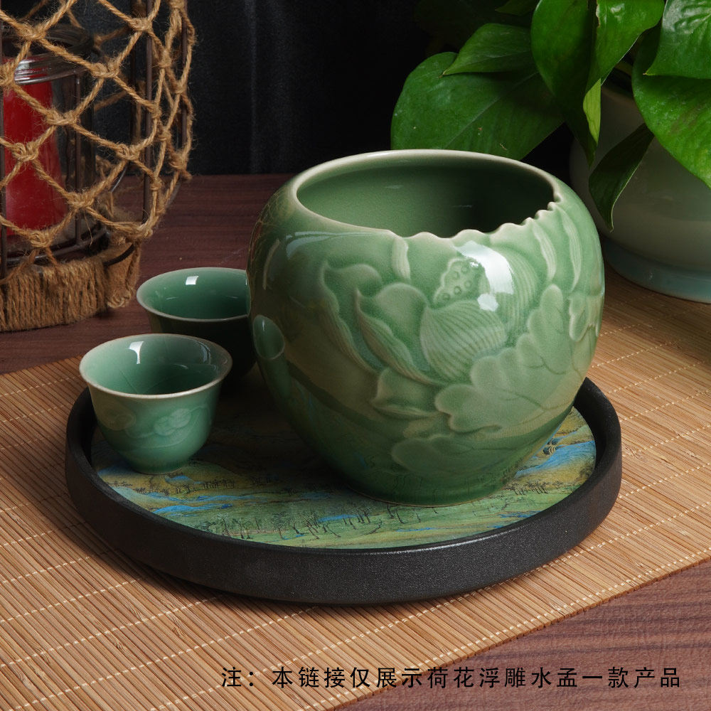 龙泉云间青瓷复古荷花浮雕水孟建水茶洗缸中式哥窑废茶渣缸笔洗缸,餐饮具,茶杯,淘宝优惠券,粉丝福利购,淘宝优惠卷