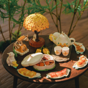 微观臻慕6分中秋桂兔雅集系列摆件装 预 饰桂花茶具食盒 新品
