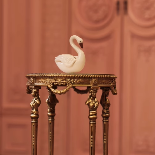 微观臻慕  小摆件系列 法式小天鹅+餐铃  做旧古董称微缩娃屋摆件