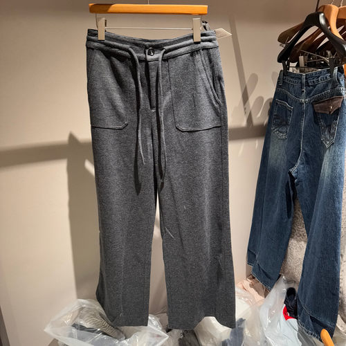 秋季极简针织抽绳阔腿裤女显瘦