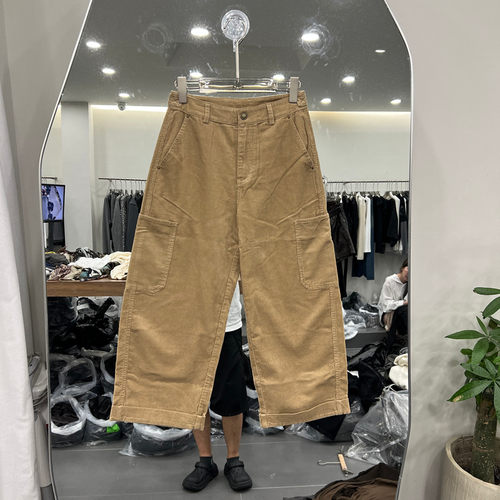 欧洲站秋新工装翻边灯芯绒休闲裤