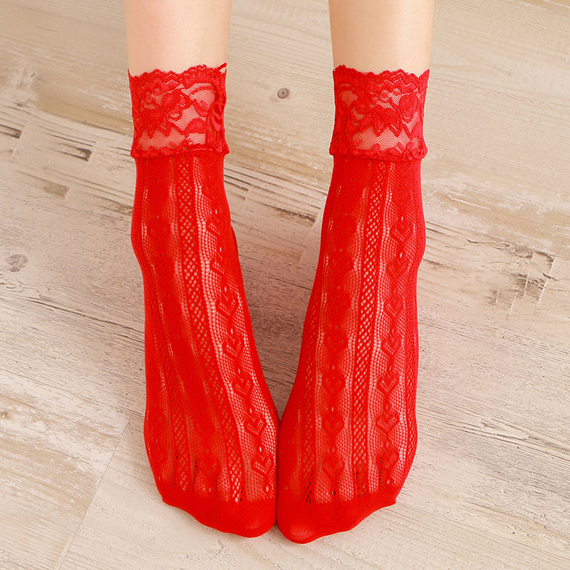 2021新款心连心提花本命年新郎新娘结婚大红色喜庆蕾丝花边短袜女,女士内衣/男士内衣/家居服,短袜,淘宝优惠券,粉丝福利购,淘宝优惠卷