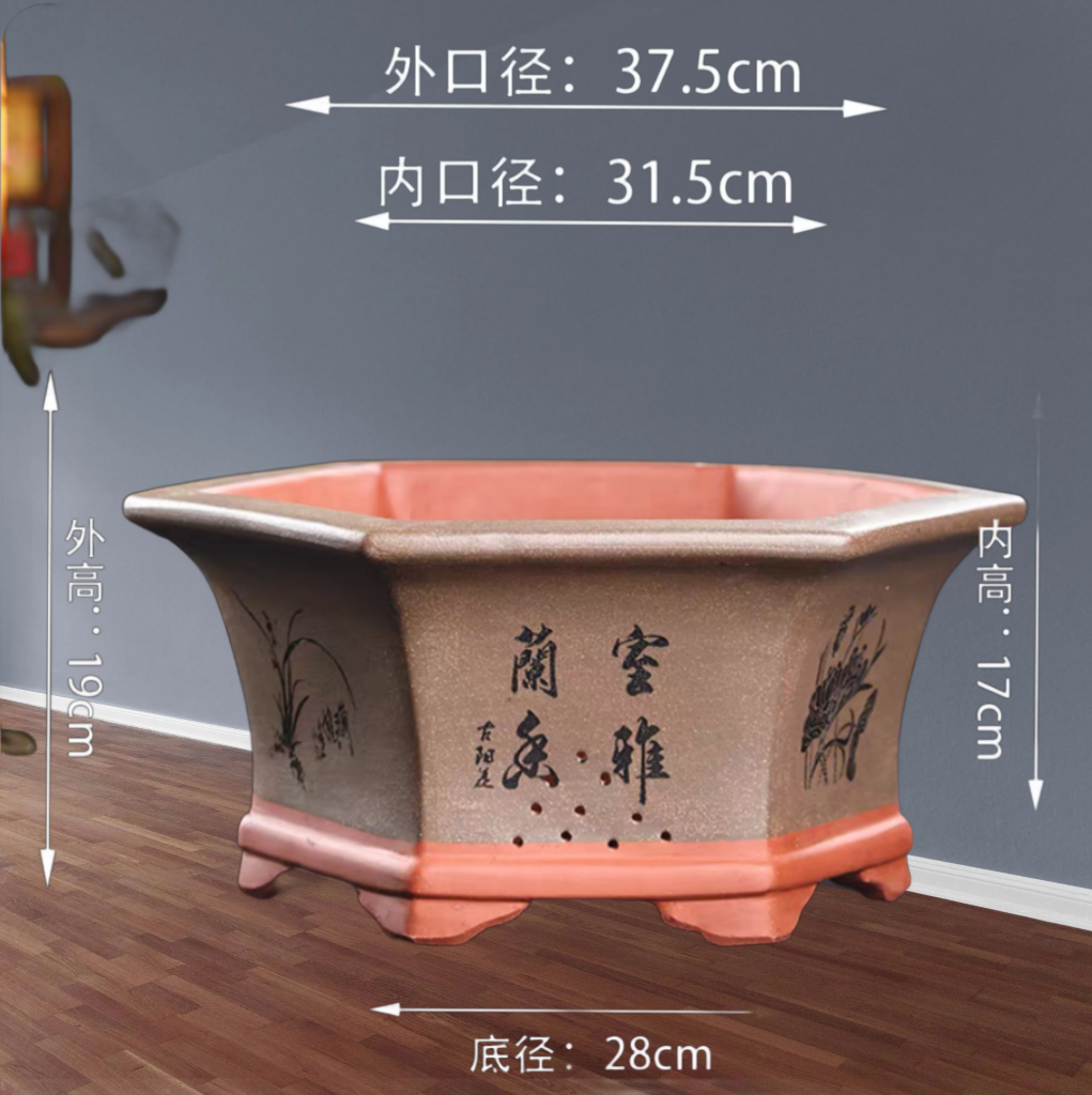宜兴花盆精品六方盆大口径六方代托多肉梅花桩盆栽陶瓷阳台。花盆