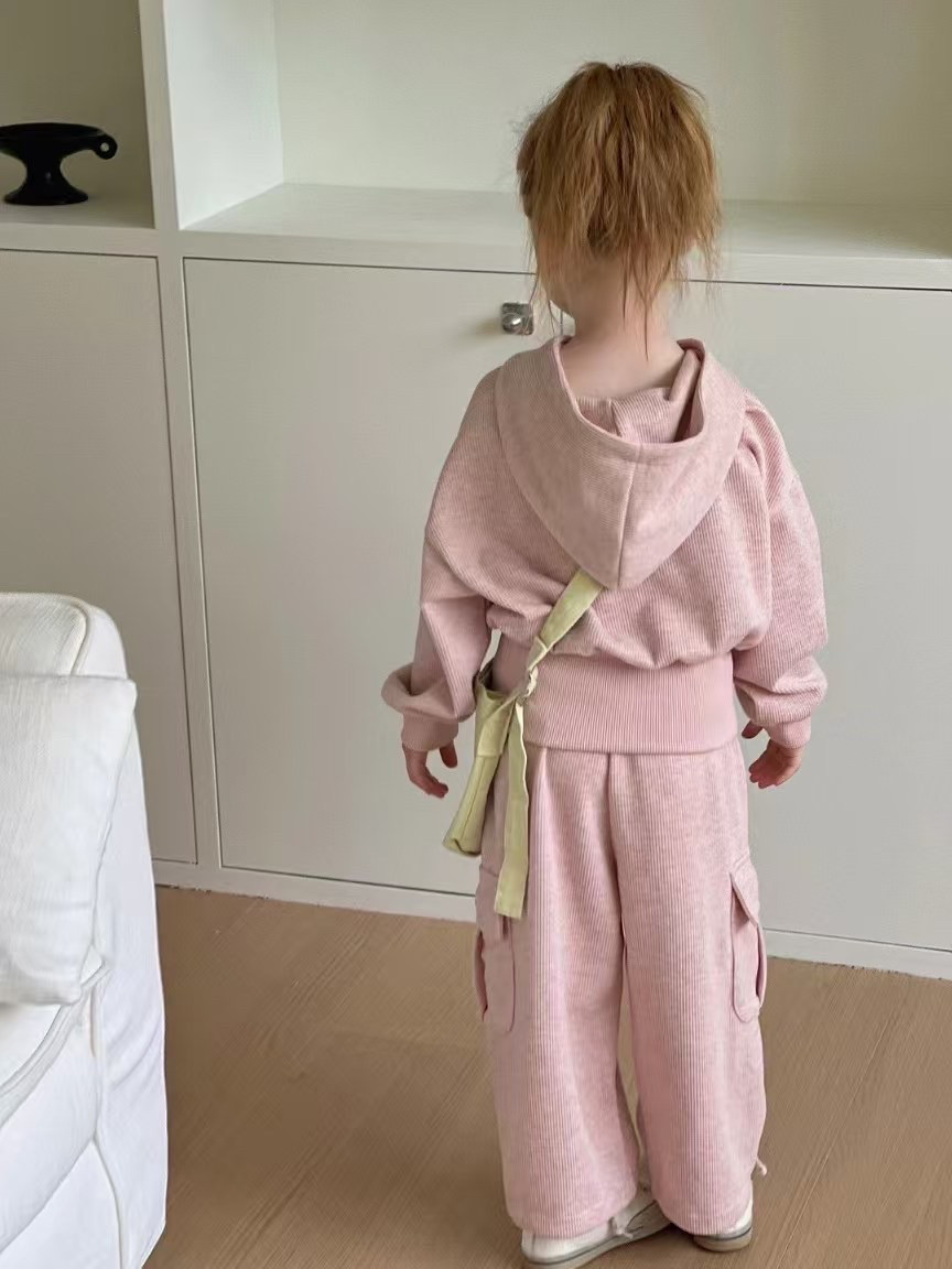 秘密花园女童套装秋款不加绒儿童连帽运动衫长裤粉色两件套