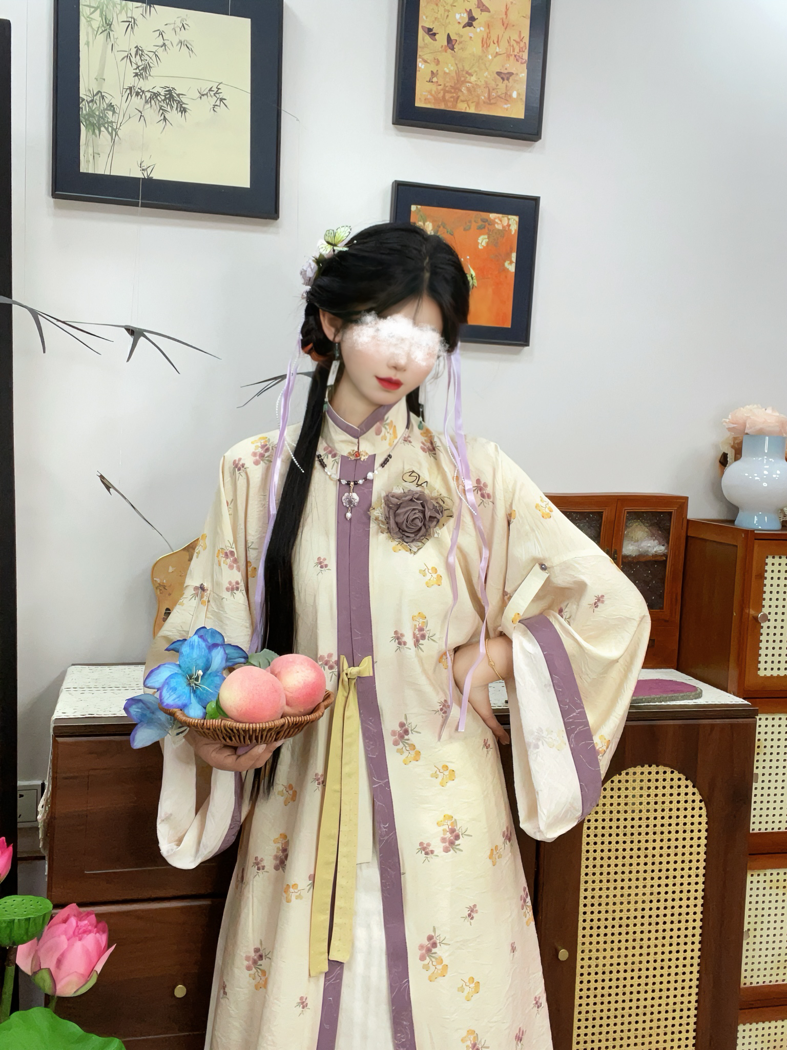 十里七巷 小枇杷 明制对襟印花长衫改良百褶裙汉元素套装