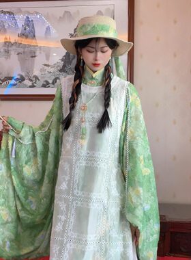 明制对襟长衫圆领比甲汉服套装