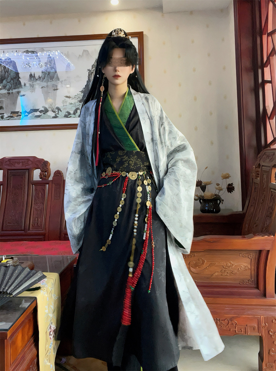 十里七巷 卿竹晋制汉服直裾大袖衫套装改良魏晋风对襟