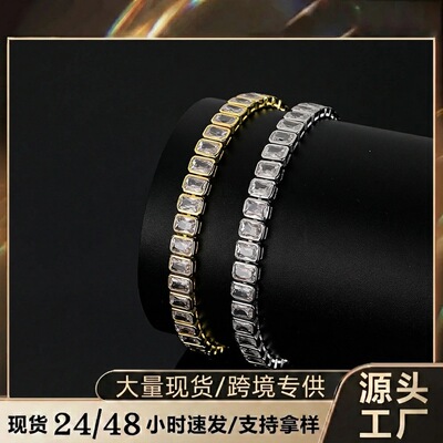 4*6mm Tennis Chain Bracelet 铜镶锆石单排嘻哈网球手链项链