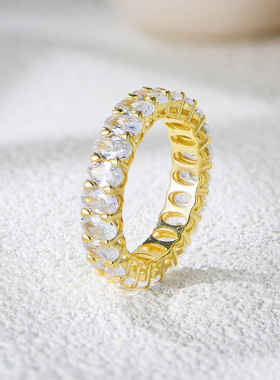 S925纯银排钻戒指3*5鸽子蛋钻戒女ins风欧美轻奢锆石指环跨境供应