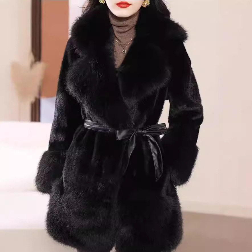海宁皮草外套女仿真毛貂皮大衣仿狐狸毛简约时尚冬季新款环保女士