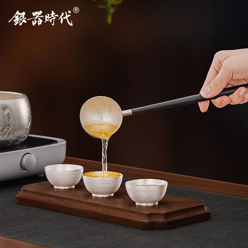 时代纯银999分茶器手工锤纹图片