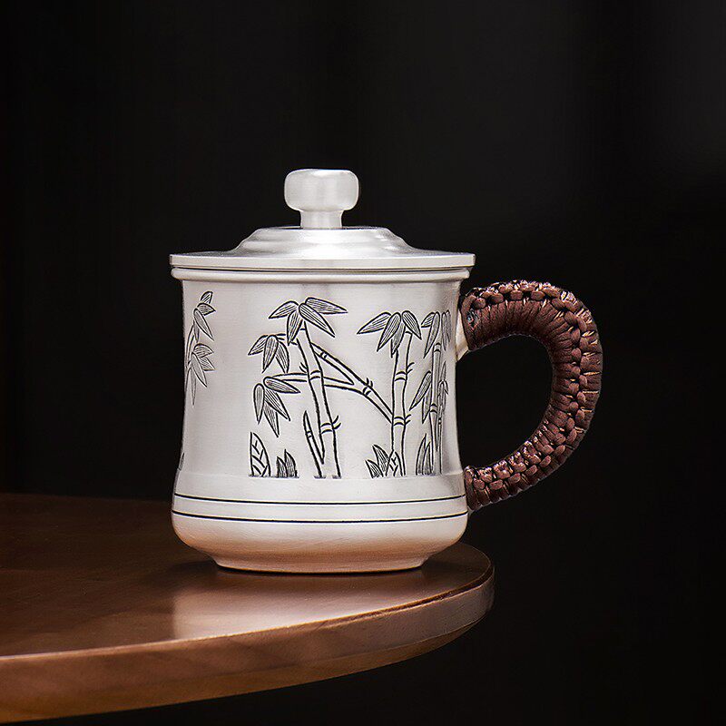 银器时代 纯银茶杯子999办公室加厚马克杯竹子茶缸水杯大容量茶具