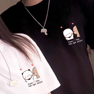 一二布布熊情侣装印花定制很仙的夏装法式短袖diy纪念日送女友T恤