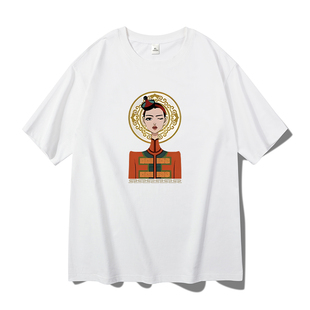 蒙古服族女装女孩男女短袖T恤衫蒙文元素重磅纯棉元素舞蹈演出服