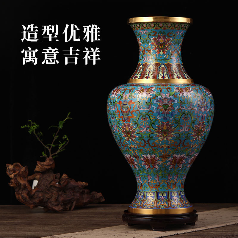 景泰蓝花瓶20英寸铜胎吉祥八宝观音瓶霍铁辉大师作品掐丝珐琅摆件