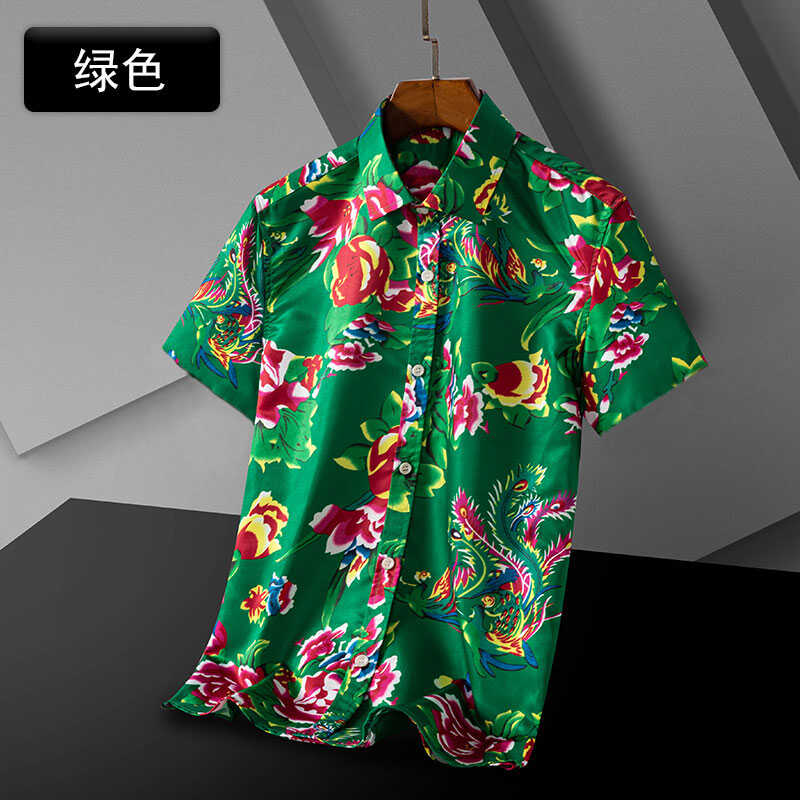 男士潮流休闲东北大花短袖衬衫衬衣1128款-P25元,男装衬衫,星座1202-2（原1218-2）