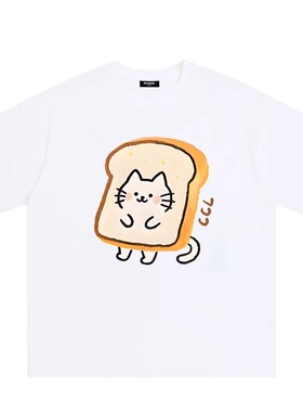 WELLDONE TRACK*26SS美式潮牌面包猫咪印花男女宽松纯棉短袖t恤