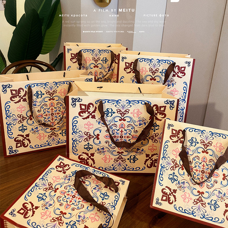 复古民族风高级礼品袋中秋送礼包装袋服装店手提袋子创意加厚纸袋