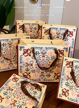 复古民族风高级礼品袋中秋送礼包装袋服装店手提袋子创意加厚纸袋