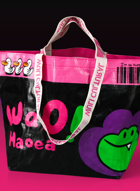 ins大容量编织袋现货卡通超市购物袋可折叠便携式礼品袋高档包