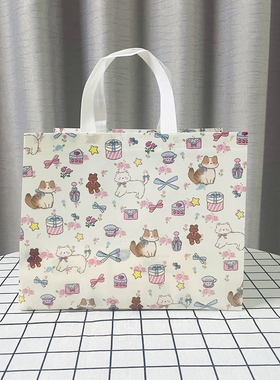 ins风高颜值碎花小猫卡通系列印花无纺布手提袋礼品袋包装袋子