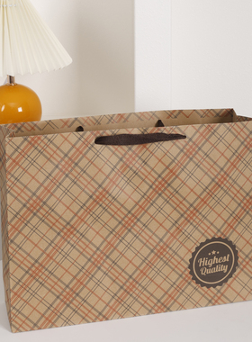 ins风斜格中性简约手提牛皮纸袋衣服零食生日礼物袋子复古礼品袋