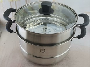 加厚304不锈钢汤锅蒸煮两用锅汤锅复底汤锅两层蒸锅26cm28cm30cm