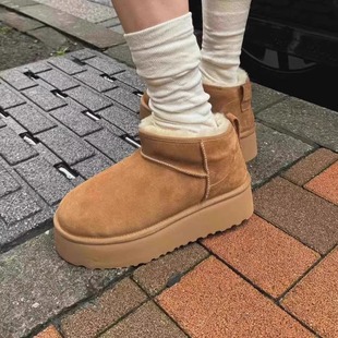 诗歌兰雪地靴女2025冬季新款皮毛一体百搭厚底周冬雨同款加绒短靴