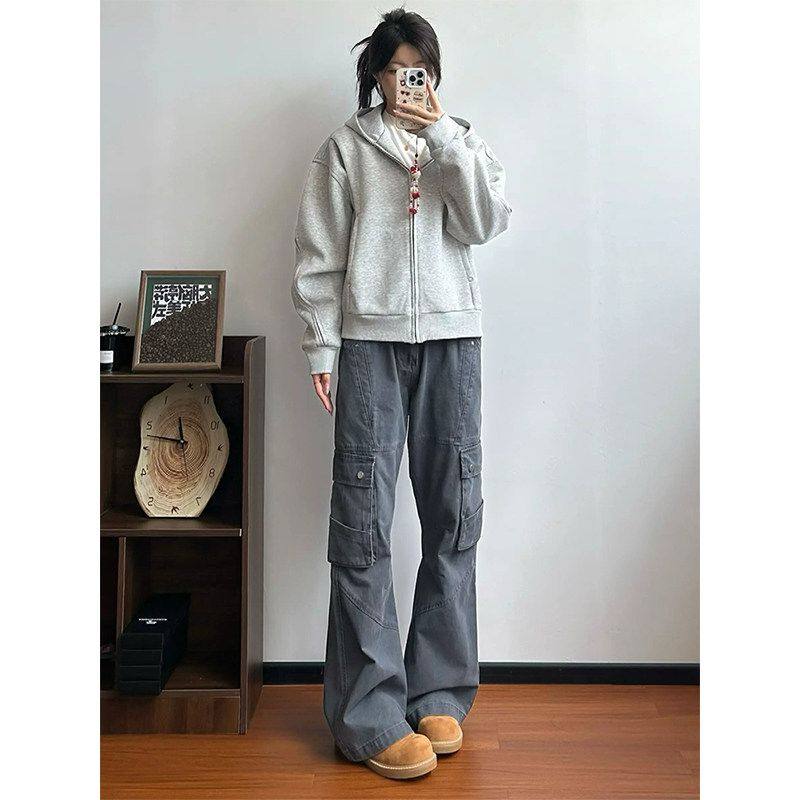 美式工装风多口袋直筒休闲裤男女灰色潮牌设计感裤子,男装,休闲裤,淘宝优惠券,粉丝福利购,淘宝优惠卷