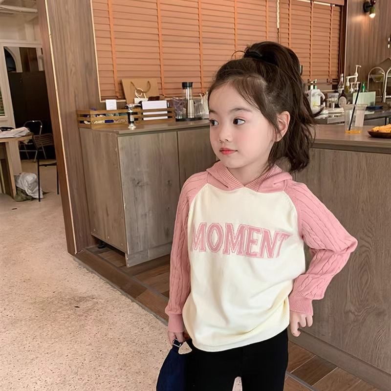 女童韩版插肩袖连帽针织衫上衣早秋季2025新款儿童衣外穿