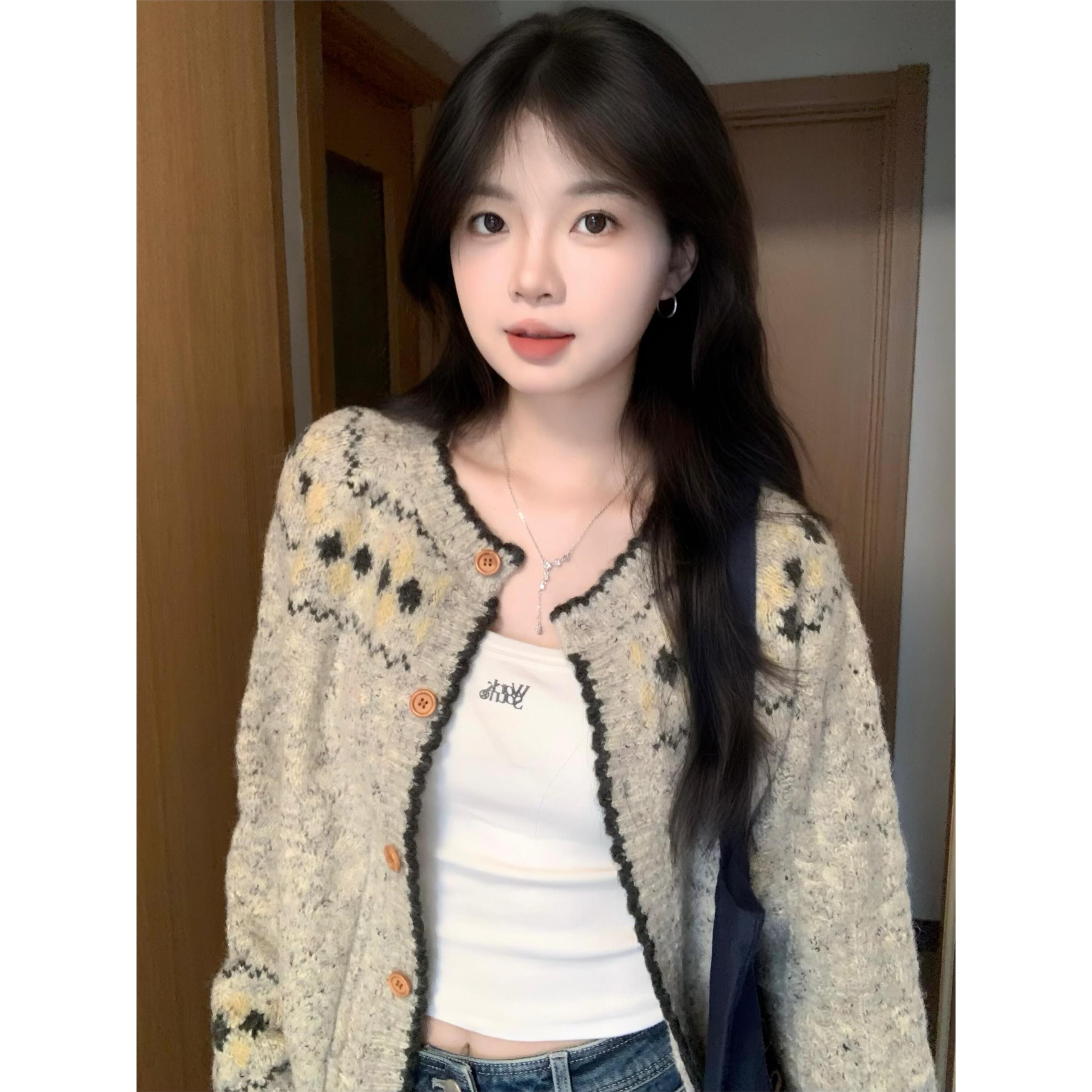 早秋覆古灰色费尔岛毛衣