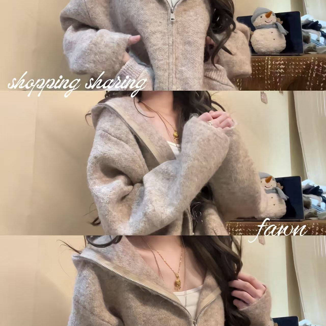 韩系慵懒风连帽毛衣外套