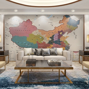 复古中国地图电视背景墙纸客厅卧室壁画无缝装 欧式 饰壁纸8D墙布