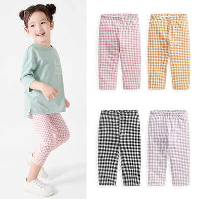 夏季女童打底七分裤女孩格子打底裤柔软弹性汗布内搭裤子日系童装