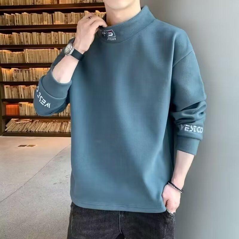 德绒半高领男士打底衫秋冬季2023新款潮牌上衣保暖内搭毛衣男