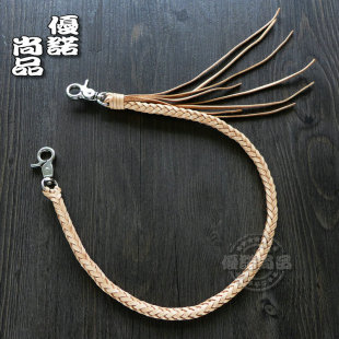 链财布链腰带皮带腰链编织钱包链 合金扣件植鞣原色头层牛皮机车裤